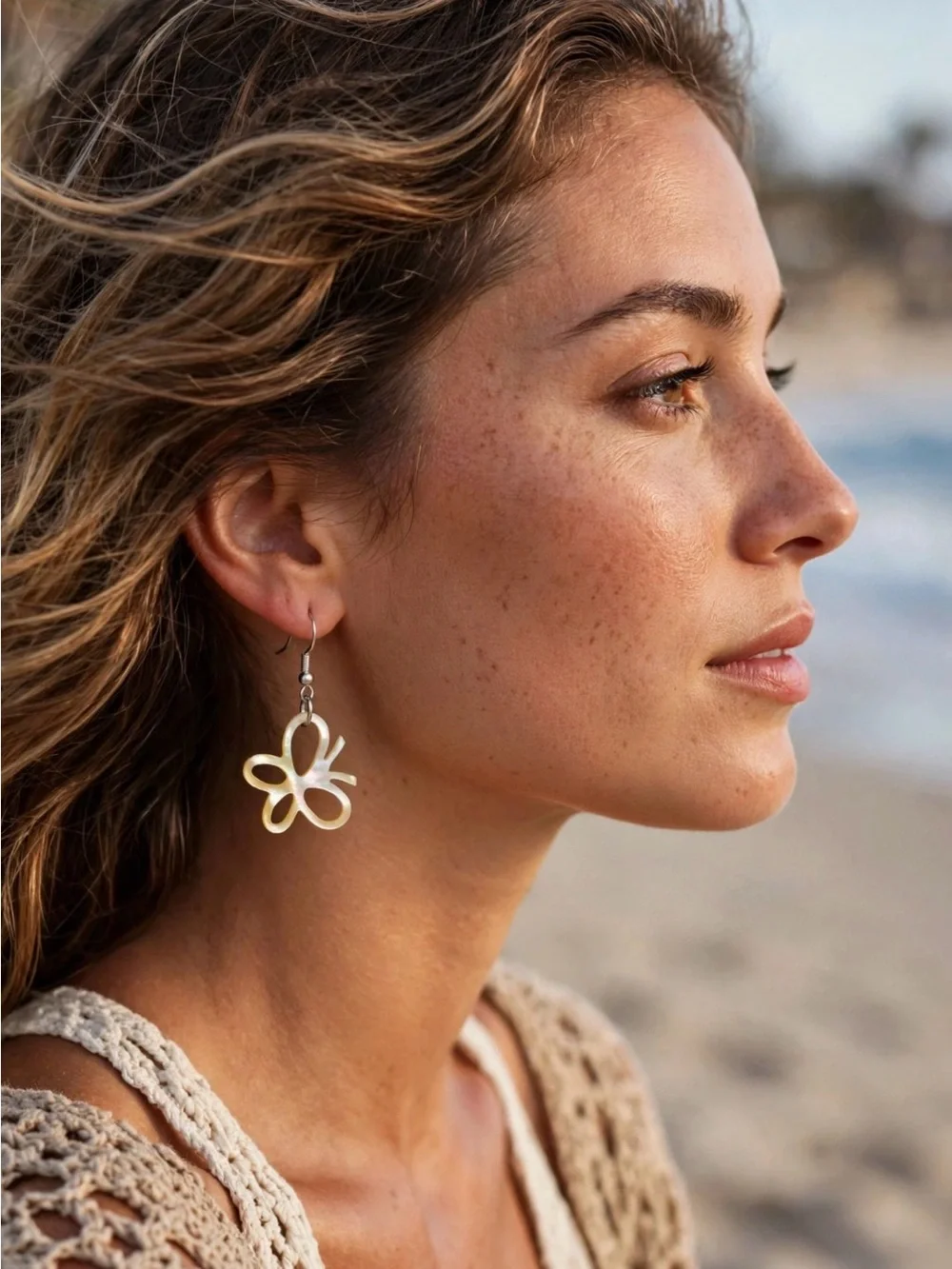 Mother-of-Pearl Butterfly Drop Earrings - Iridescent Yellow
